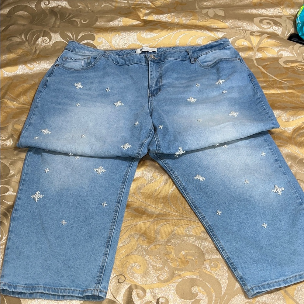 Cato Collection Limited Edition Pearl Rhinestone Jeans 22W NWOT
